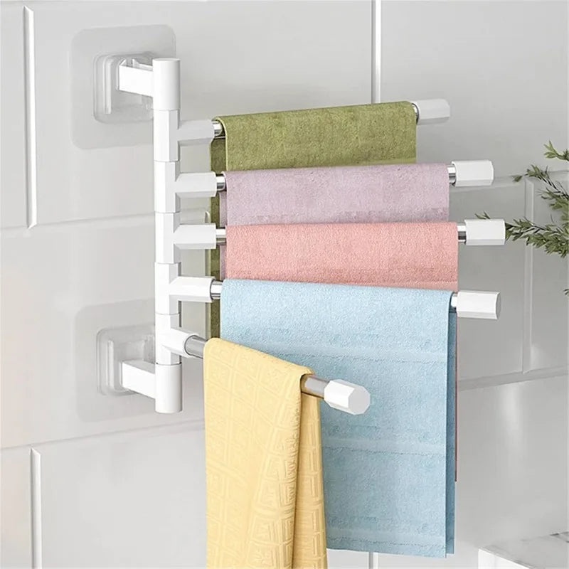 Perforation-free Bathroom Towel Rack Rotary Wall Hanging Storage Multi-layer Organizer Versatile Stylish Foldable Hanging Rod