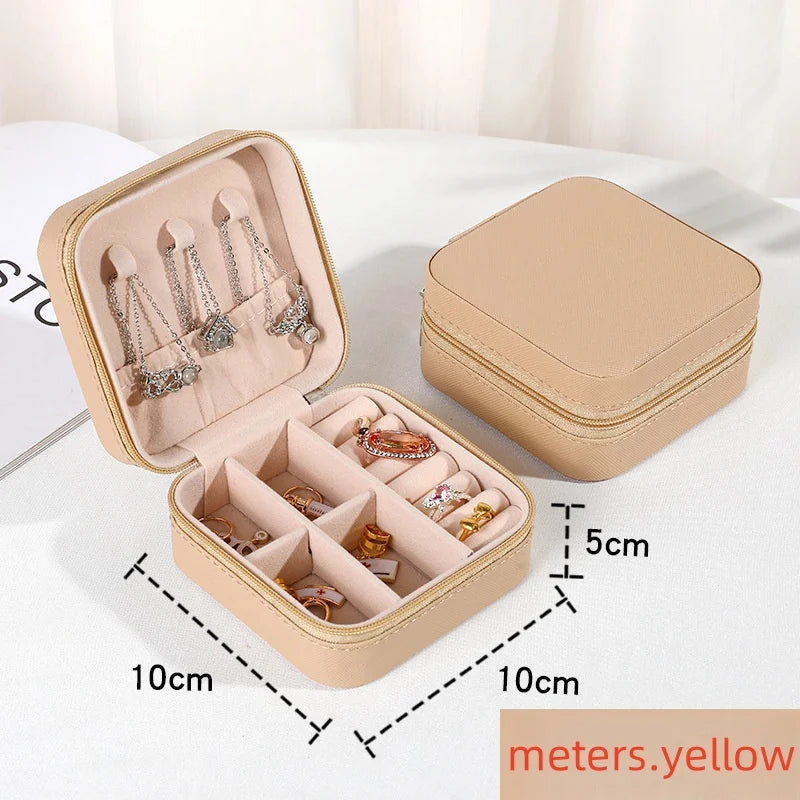 Mini jewelry storage box portable family travel earrings necklace storage box female ring organizer PU leather display box