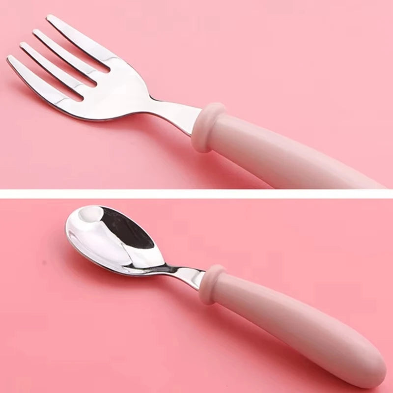 Baby Gadgets Tableware Set Children Utensil Stainless Steel Toddler Dinnerware Cutlery Cartoon Infant Food Feeding Spoon Fork