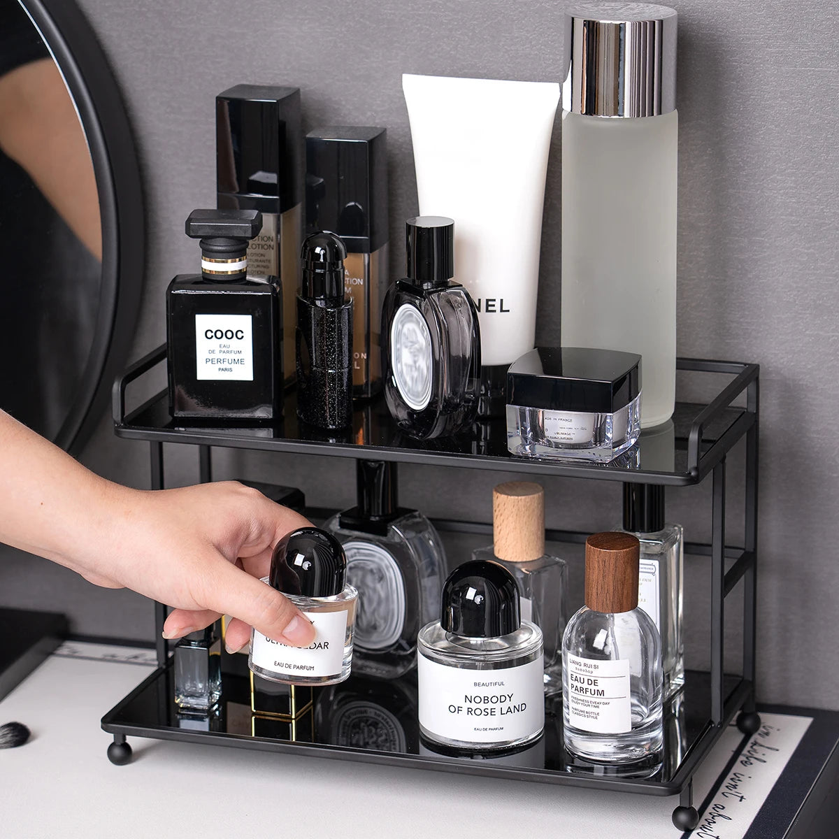 Bathroom Organizer Desktop Double-Layer Holder Stand Kitchen Bathroom Storage Shelf Countertop Cosmetic Organizer Storage Rack