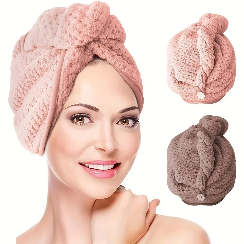 Hair Dry Turban Towel Wraps Solid Color Dry Hair Cap Quick Drying Towel Unisex Soft Bath Head Wraps