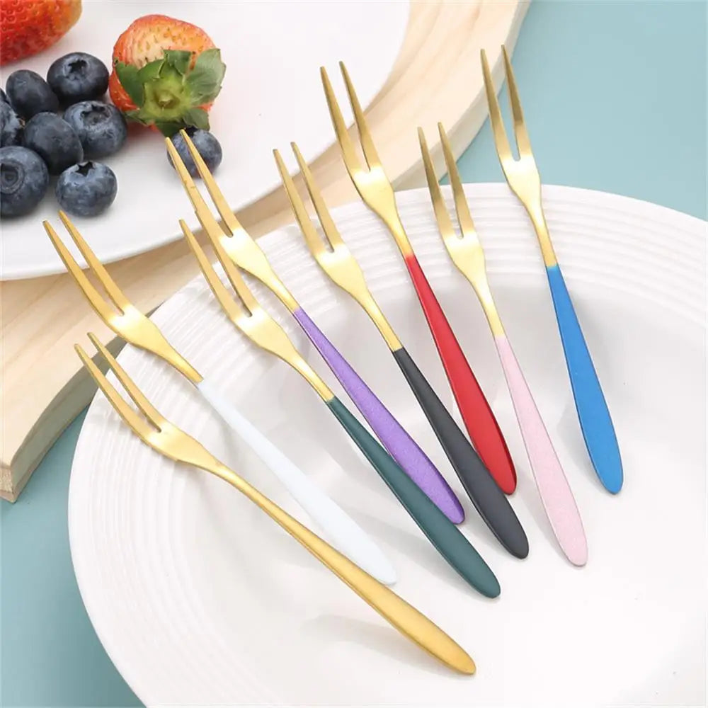 7pcs 304 Stainless Steel Fruit Forks Dessert Cake Forks Salad Forks Party Kitchen Tableware