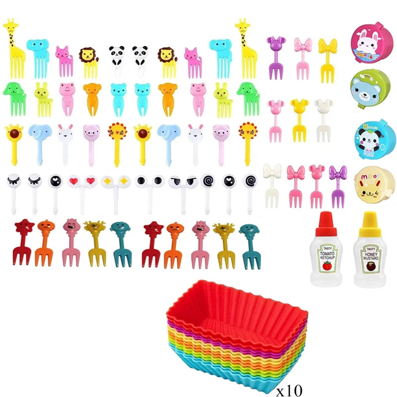 Mini Fruit Forks For Children Kids Cute Animal Snack Food Picks Toothpicks Bento-Box Accessories Set Silicone Lunch Box Dividers