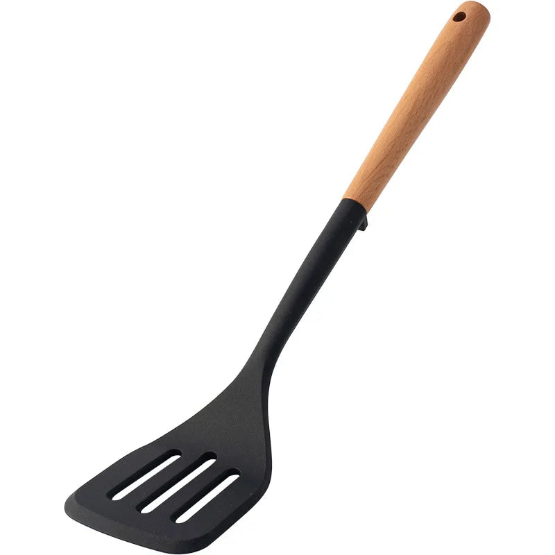 Silicone Kitchen Utensils Set Wooden Handle Non-stick Spatula Cookware Set Fried Shovel Leaky Spoon Rice Spoon Kitchen Tool Sets