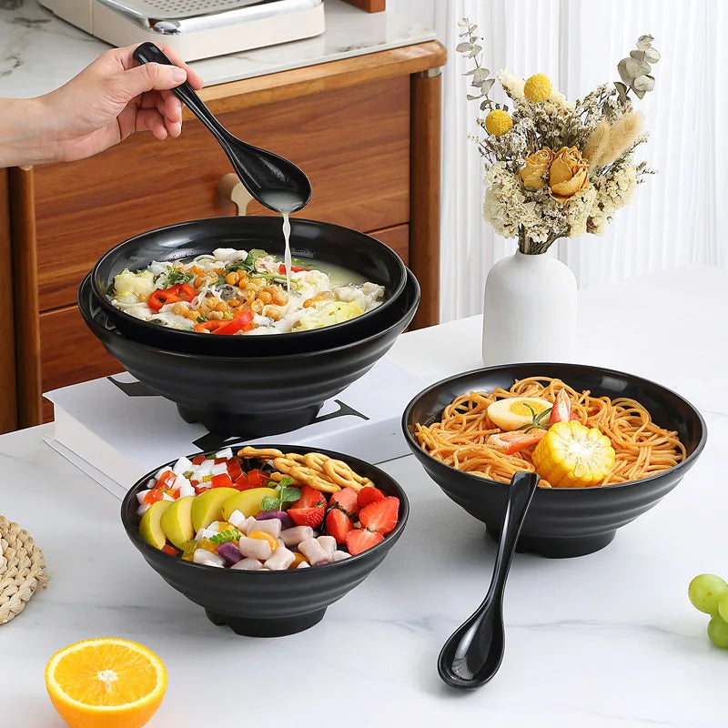 Pure Black Large Striped Bowl Large Caliber And Capacity,High Temperature Resistance Fashionable Style And Durability