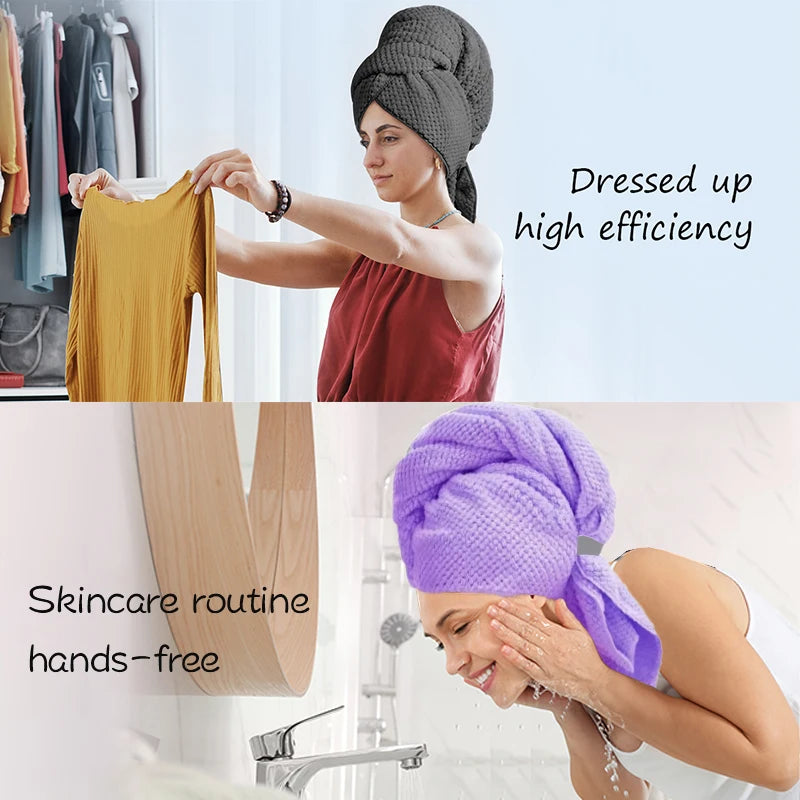 Microfiber Hair Towel Extra Large Wrap Quick Dry Hair Towel Wrap With Elastic Band , Ultra Absorbent Soft Hair Towel Wrap Turban