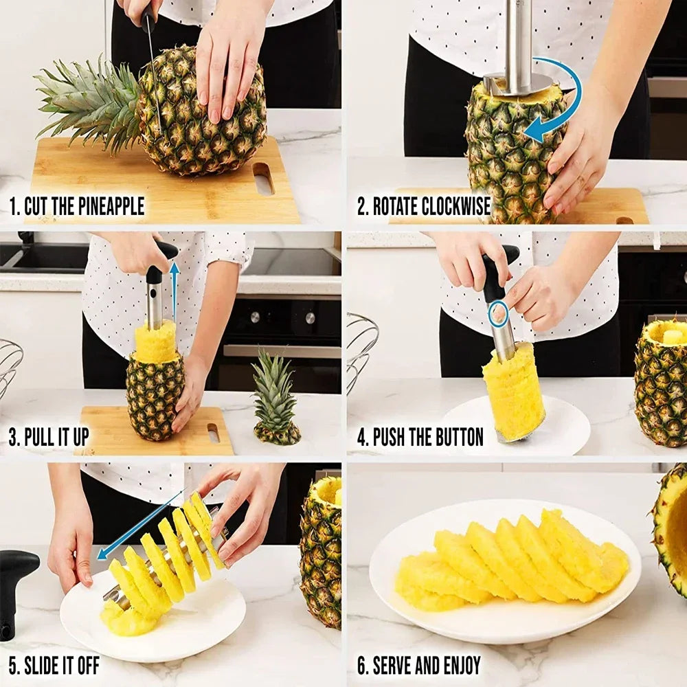 Pineapple Knife Cutter Stainless Steel Fruit Peeler Covered with Slicing Knives with Sharp Blades for Home and Kitchen Use