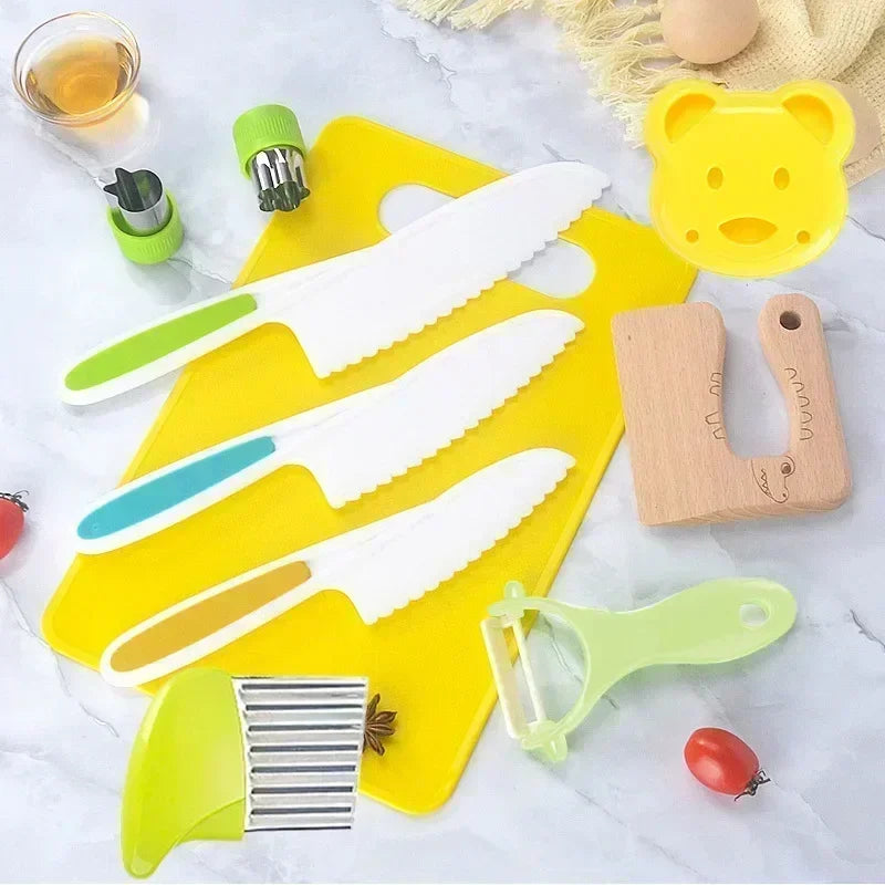 11/13/17PCS Kids Cooking sets Real Cooking Montessori Kitchen Tools for Toddlers Kids Safe Knives for 2/3/4/5/6/7/8 Year Old