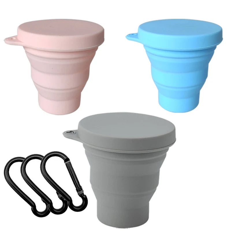 180ML Folding Cup Mini Retractable Cup Silicone Portable Teacup Outdoor Travel Coffee Telescopic Drinking Mug with Lid