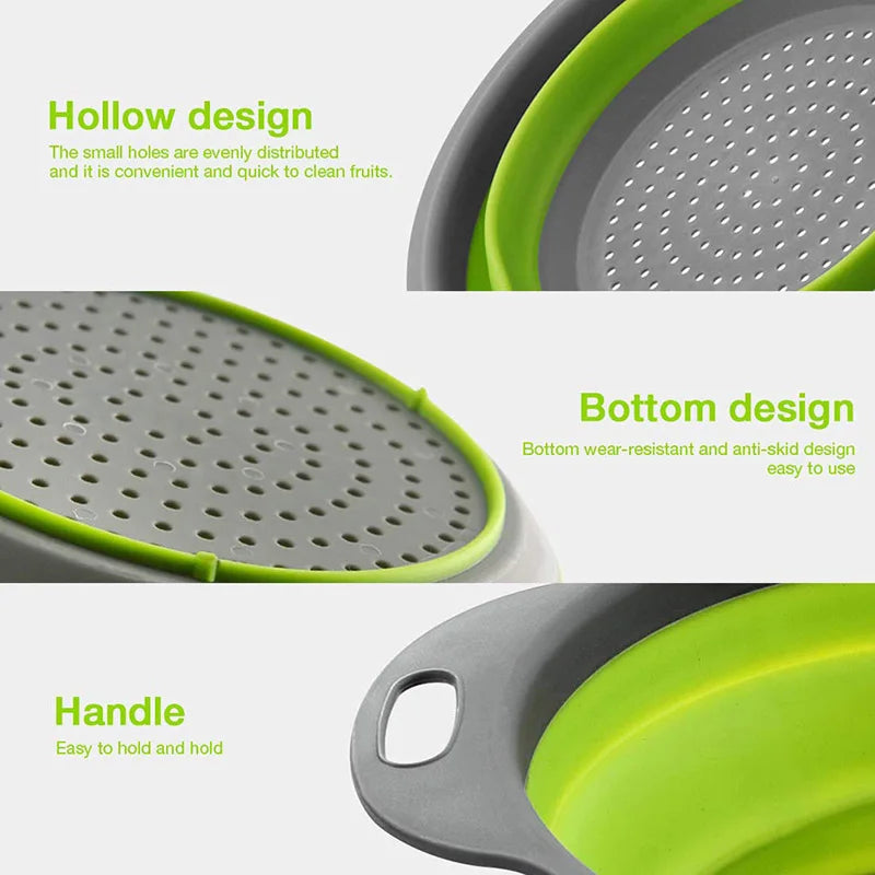 Silicone vegetable and fruit cleaning and drainage basket  cleaning basket Folding water filter net Kitchen Gadgets