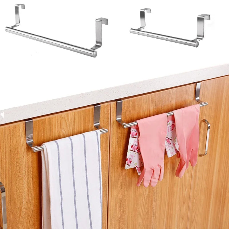 Towel Rack Over Door Towel Bar Hanging Holder Stainless Steel Bathroom Kitchen Cabinet Towel Rag Rack Shelf Hanger