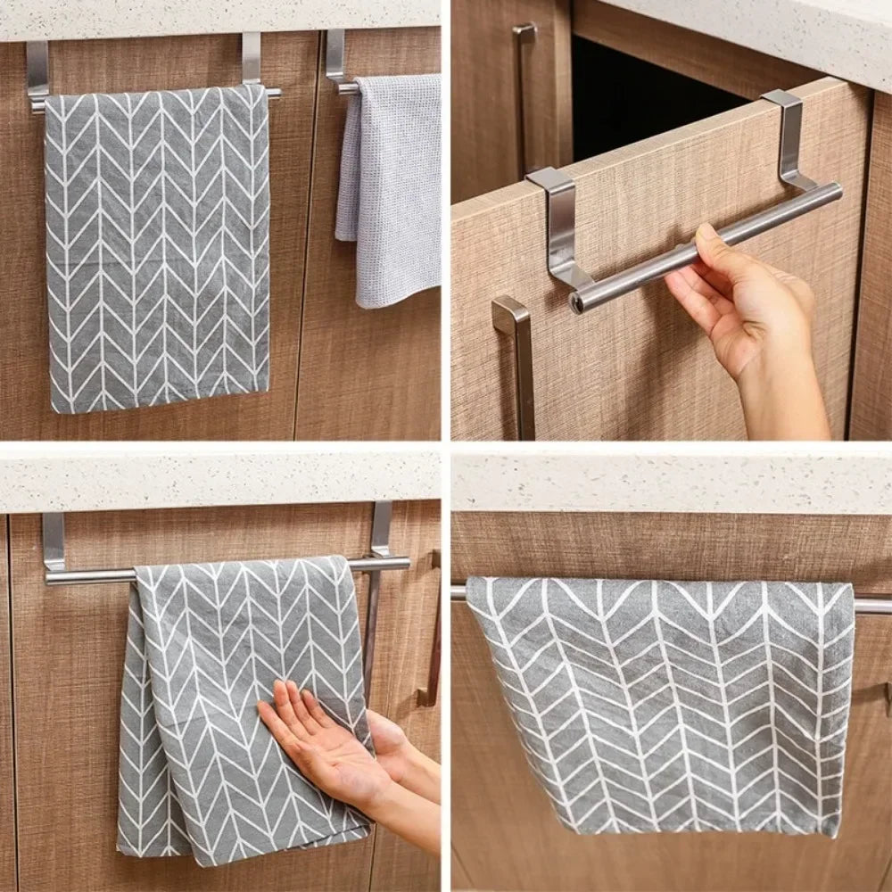 Towel Rack Over Door Towel Bar Hanging Holder Stainless Steel Bathroom Kitchen Cabinet Towel Rag Rack Shelf Hanger