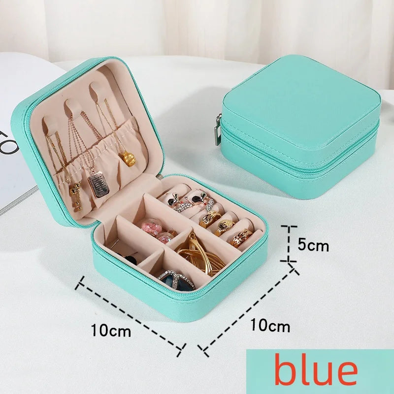 Mini jewelry storage box portable family travel earrings necklace storage box female ring organizer PU leather display box