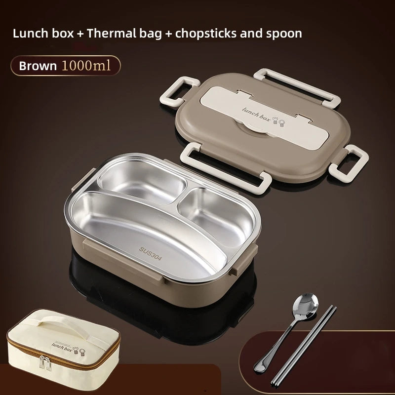 304 Stainless Steel Insulated Lunch Box Office Workers Sealed Portable Lunch Box with Bag Students Kids Commercial Bento Box Set