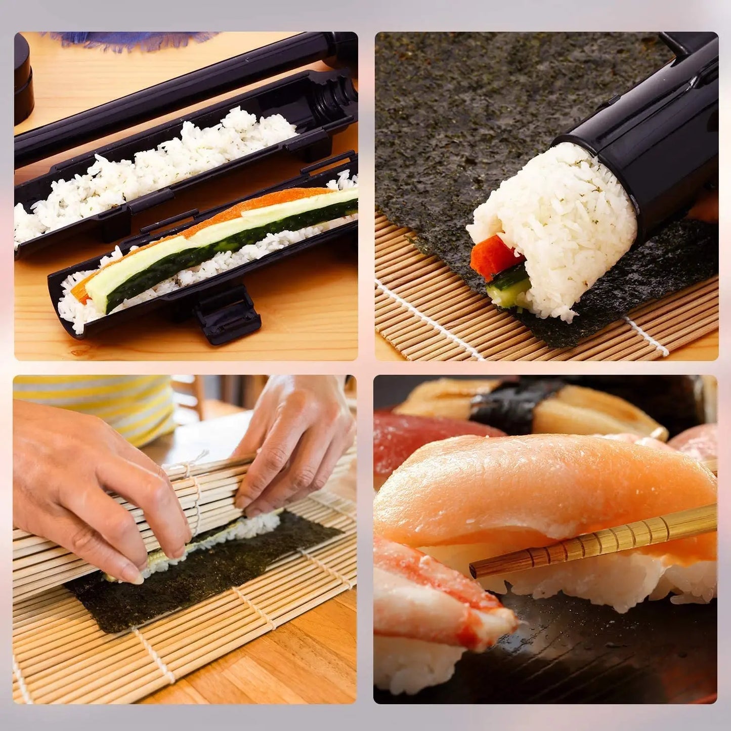 Sushi Maker Set, Sushi Bazooka Kit Machine Rice Mold with Bamboo Sushi Rolling Mat, Rice Paddle, DIY Kitchen Tools Accessories