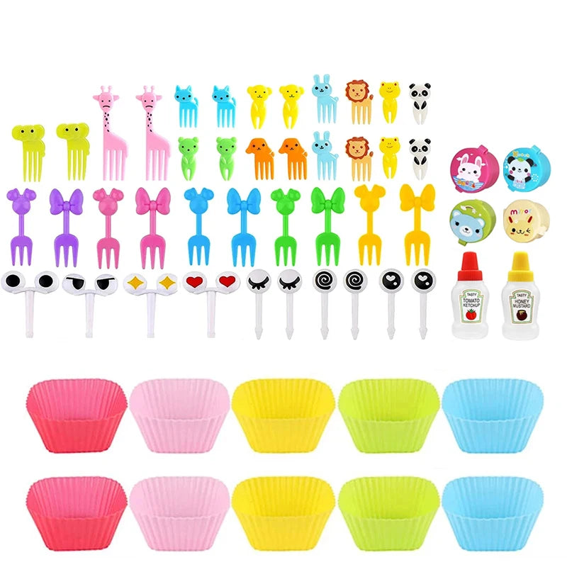 Mini Fruit Forks For Children Kids Cute Animal Snack Food Picks Toothpicks Bento-Box Accessories Set Silicone Lunch Box Dividers