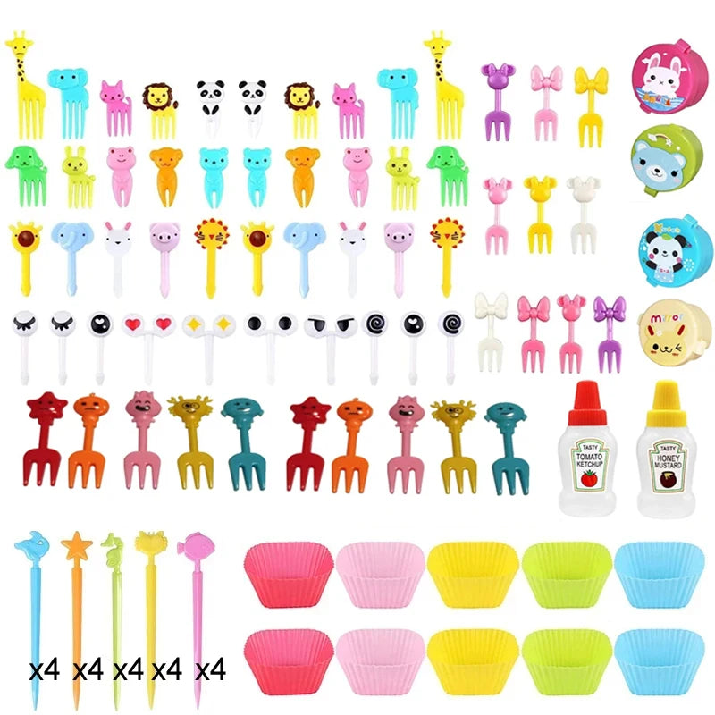 Mini Fruit Forks For Children Kids Cute Animal Snack Food Picks Toothpicks Bento-Box Accessories Set Silicone Lunch Box Dividers