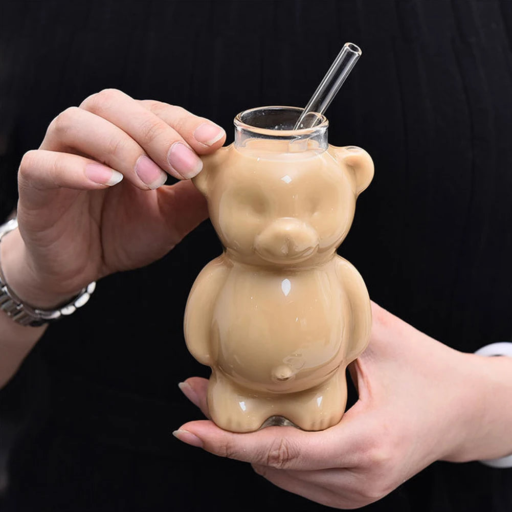 320ML Creative Cute Bear Coffee Mug with Straw with Straw Glasses Cup Birthday Christmas Gifts for Women Kids Friends Wholesale