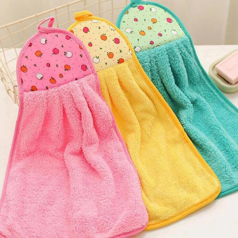 3pcs Coral Fleece Fingertip Towel, Hanging Towel For Wiping Hands, Household Dishwashing Cloths For Bathroom, Bathroom Supplies