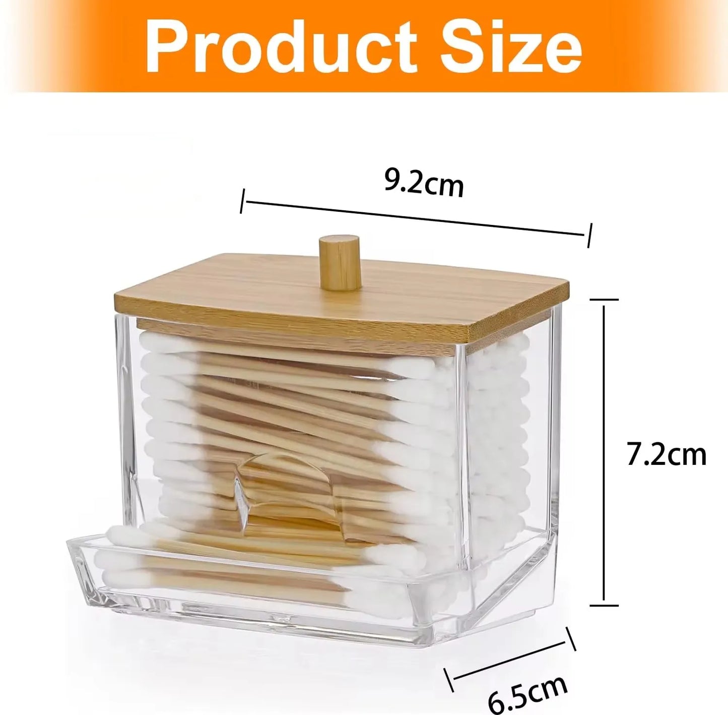 1Pcs Cotton Swab Holder, Cotton Swab Dispenser with Bamboo Lids,Bamboo Bathroom Storage Jars Storage Containers Clear Plastic