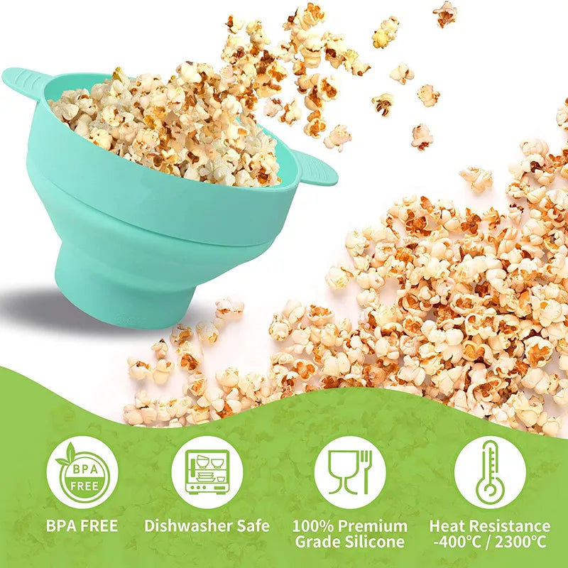 Silicone Microwave Popcorn Bowl Foldable Popcorn Maker Bucket Bowl with Lid Folding Large Capacity Popcorn Kitchen Baking Tools