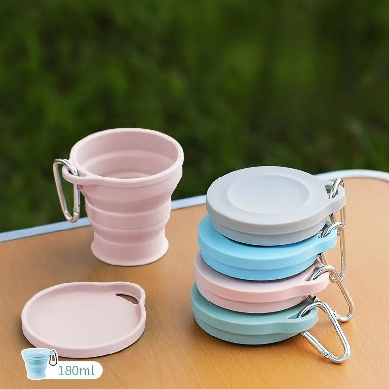 180ML Folding Cup Mini Retractable Cup Silicone Portable Teacup Outdoor Travel Coffee Telescopic Drinking Mug with Lid