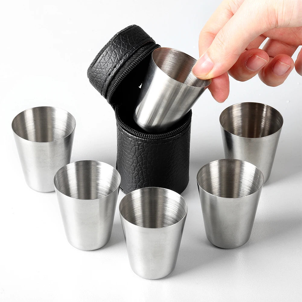 6Pcs/set Outdoor Practical Travel Stainless Steel Cups Mini Set Glasses For Whisky Wine With Case Portable Drinkware 30/70ml